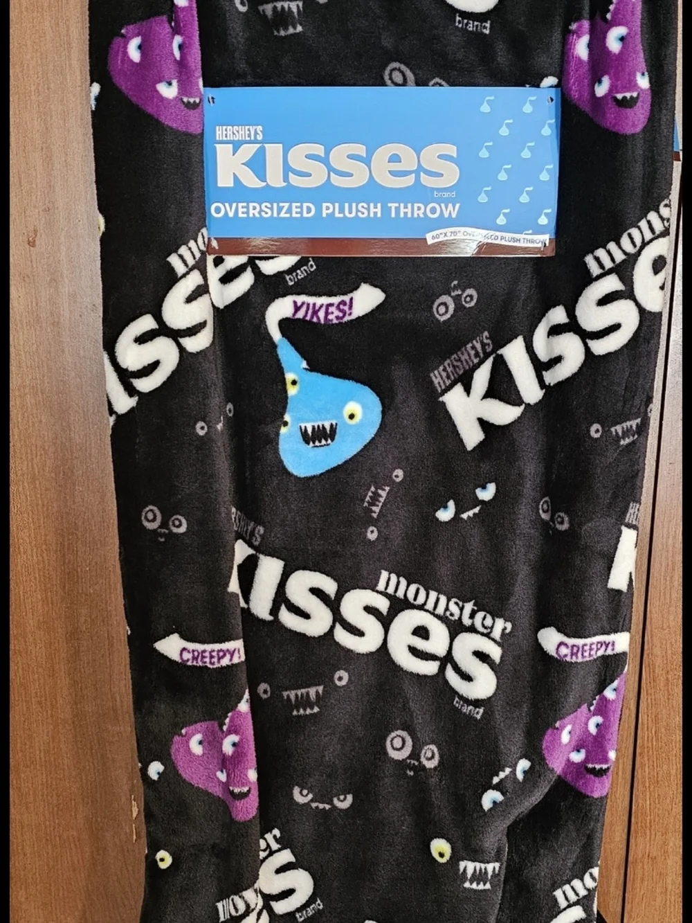 Hershey's Kisses Oversized Plush Throw - Black with Blue Monster Design